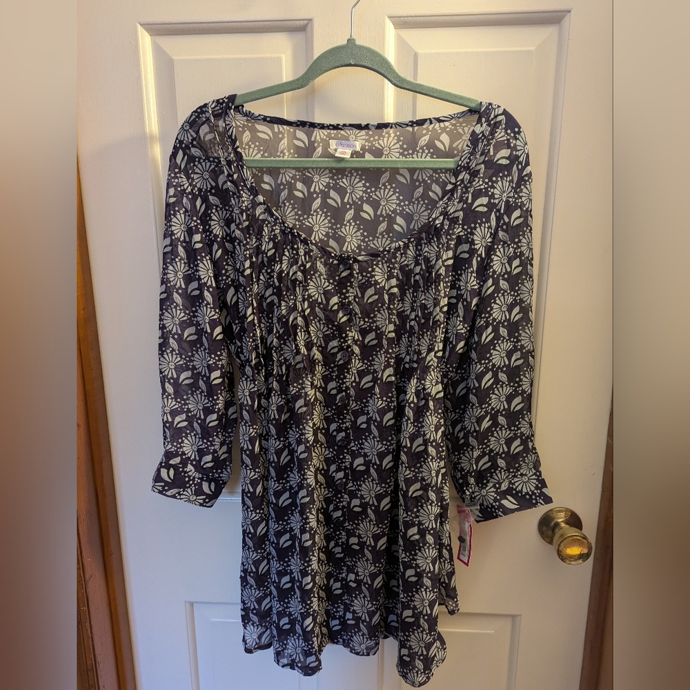 NWT Xhilaration (Target) XXL Purple Vintage Fan Pintuck Sheer Tunic Top